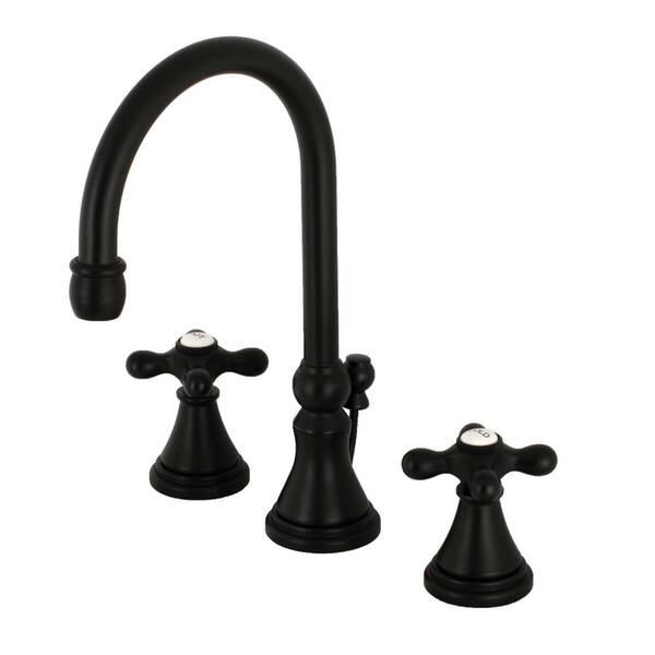 Kingston Brass Governor Cross 8 in. Widespread 2-Handle High-Arc Bathroom Faucet in Matte Black