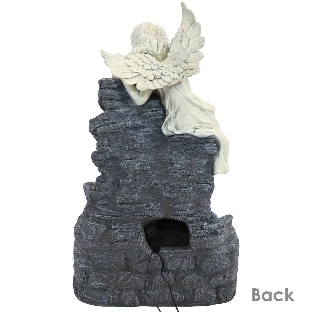 Angel Falls Gray Polyresin Solar Water Fountain with LED Light