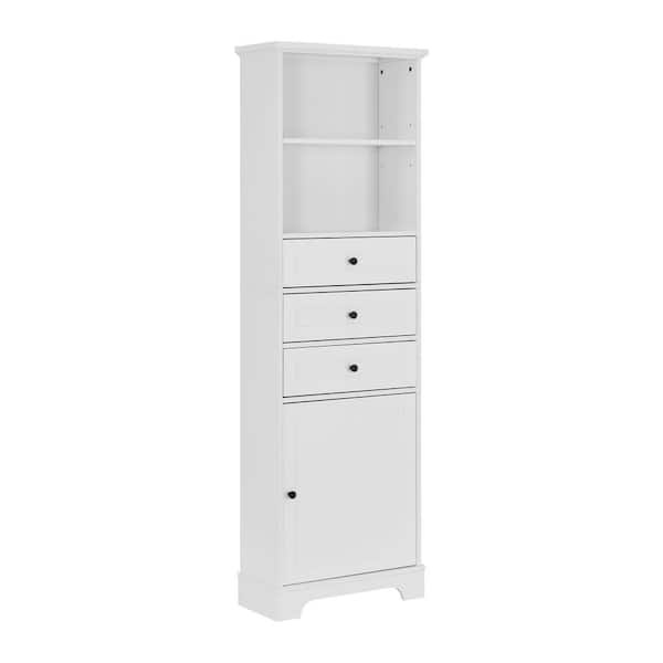 YSQCAR 22 in. W x 10 in. D x 68 in. H White MDF Freestanding Linen Cabinet with Door and Drawers, Adjustable Shelf