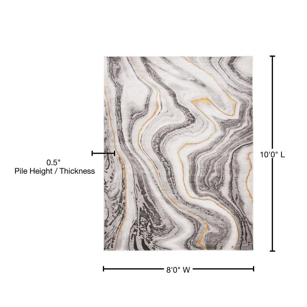 Grey and Gold Abstract 8' x 10' Wool Area Rug