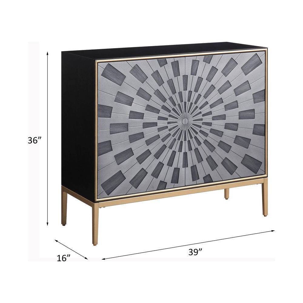 39" Black and Gray Wood Console Table with Brass Legs