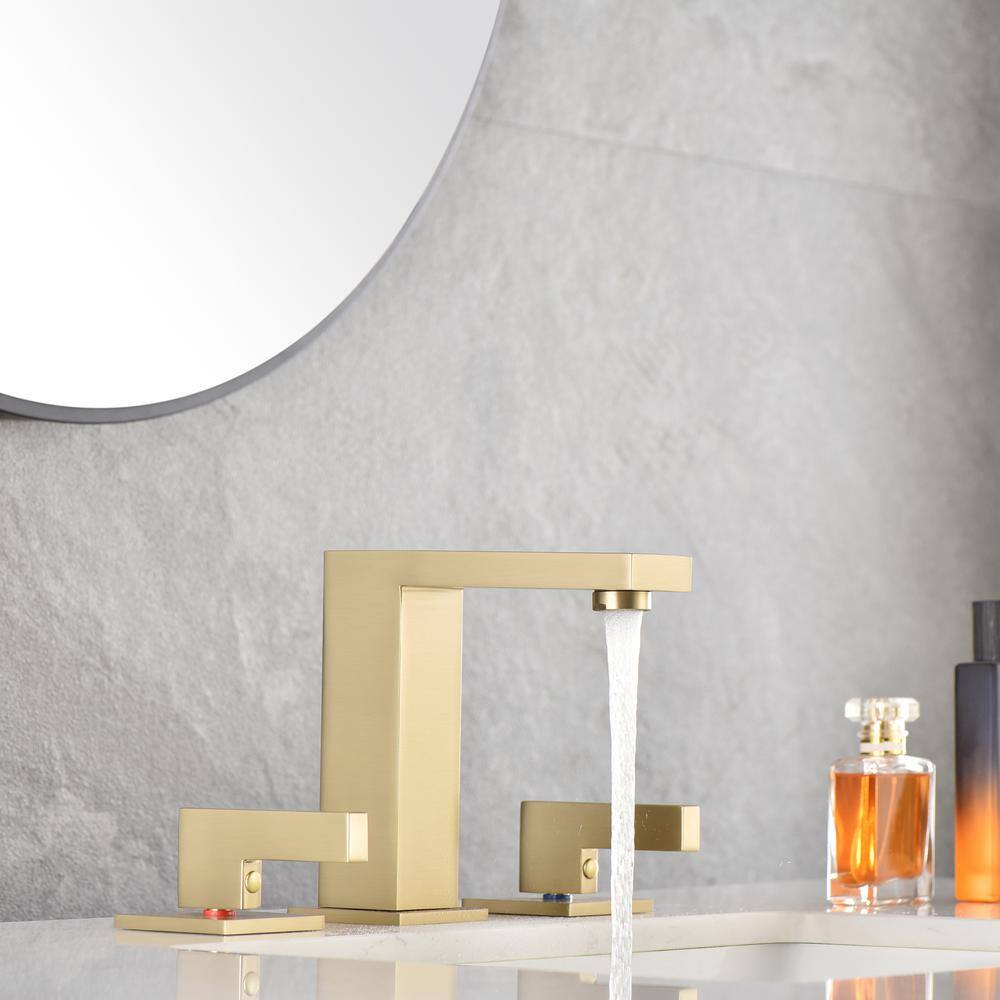 Brushed Gold Stainless Steel 8 in. Widespread Double Handle Bathroom Faucet