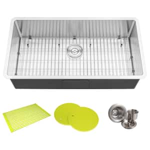 Undermount 16-Gauge Stainless Steel 36 in. x 19 in. x 10 in. Single Bowl Kitchen Sink Combo with Accessories