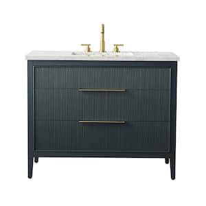 Emma 42 in. W Bath Vanity in Vintage Blue with Engineered Stone Top in Arabescato with White Sink