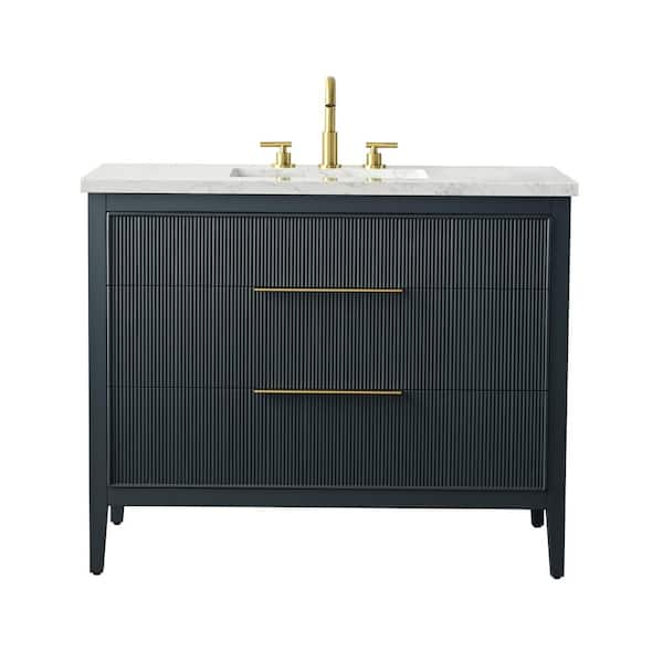 Emma 42 in. W Bath Vanity in Vintage Blue with Engineered Stone Top in Arabescato with White Sink