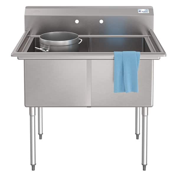 Koolmore 42 in. 18-Gauge 2-Compartment Commercial Sink with Backsplash, Bowl dimensions 18x24x14 in. Stainless-Steel