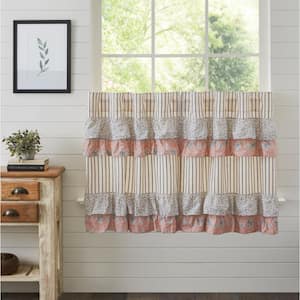 Kaila Ruffled 36 in. W x 36 in. L Cottage Tier Window Panel in Navy Creme Rose Pair