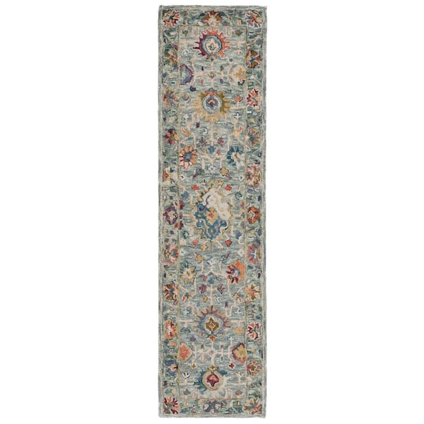 Aspen 2 ft. x 21 ft. Gray/Green Garden Border Runner Rug