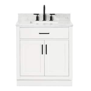 Hepburn 31 in. W x 22 in. D x 35.25 in. H Bath Vanity in White with White Carrara Marble Vanity Top with White Basin
