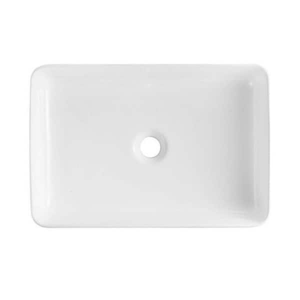 Dracelo White Ceramic Rectangular Vessel Sink Above Counter Bathroom Vanity Sink