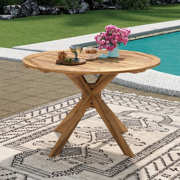 Noble House Teak Brown Round Wood Outdoor Patio Dining Table