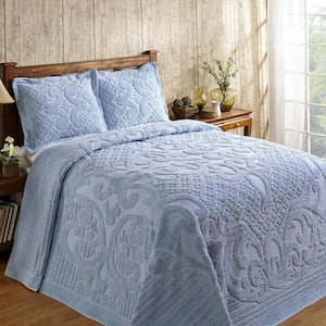 Ashton 3-Piece 100% Cotton Blue Full Medallion Design Bedspread Coverlet Set