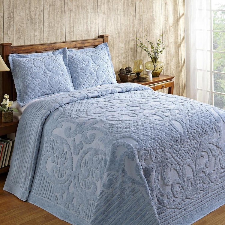 Better Trends Ashton 3-Piece 100% Cotton Blue Full Medallion Design Bedspread Coverlet Set