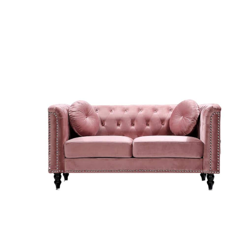 US Pride Furniture Vivian 64.2 in. Rose Velvet 2-Seater Chesterfield  Loveseat with Nailheads S5611-L - The Home Depot