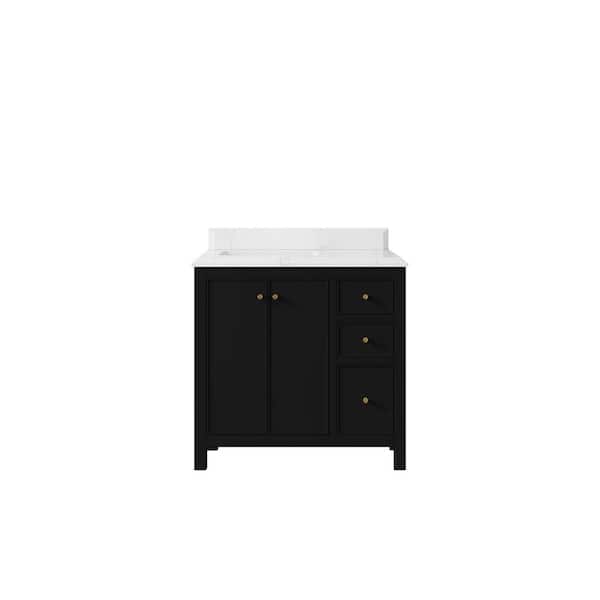 Willow Collections Chicago 36 in. W x 22 in. D x 36 in. H Single Left Offset Sink Bath Vanity in Black with 1.5 in. Empira White qt. Top