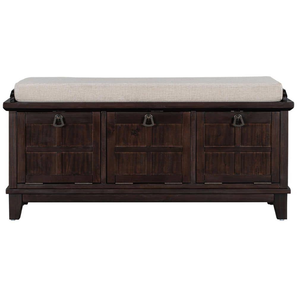 Modern Espresso Storage Bench with 3 Drop Down Storage Doors 20.9 in. H