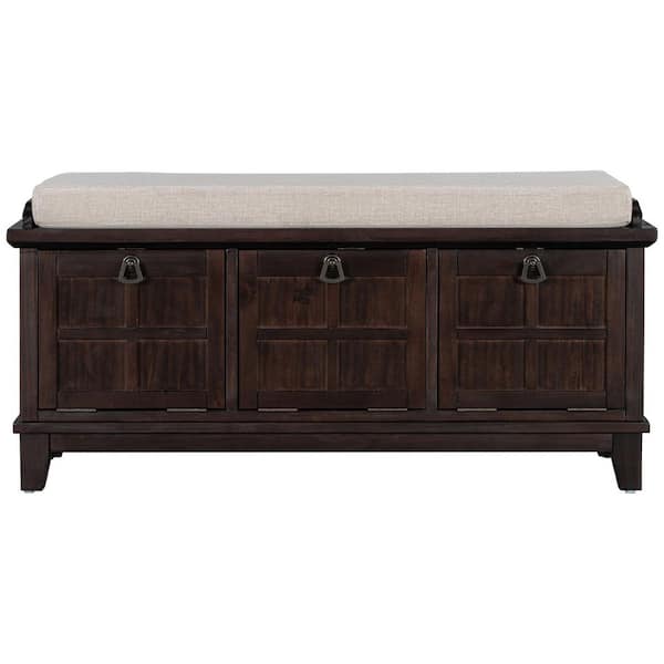 Unbranded Modern Espresso Storage Bench with 3 Drop Down Storage Doors 20.9 in. H X 42.90 in. W X 15.40 in. D