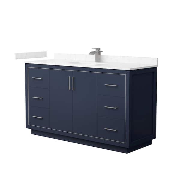 Wyndham Collection Icon 60 in. W x 22 in. D x 35 in. H Single Bath Vanity in Dark Blue with Carrara Cultured Marble Top