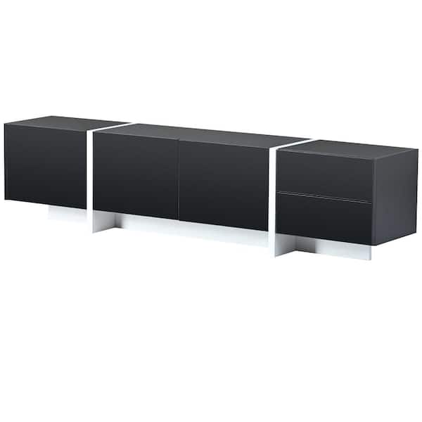 Nestfair 74.8 in. Black High Gloss UV Surface TV Stand Fits TVs up to 80 in. with Cabinets and 2-Drawers