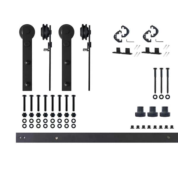 HOMACER 4 ft./48 in. Black Rustic Non-Bypass Sliding Barn Door Hardware Kit Straight Design Roller for Double Doors