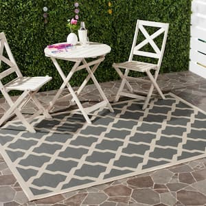 Courtyard Anthracite/Beige 7 ft. x 7 ft. Square Geometric Indoor/Outdoor Patio  Area Rug