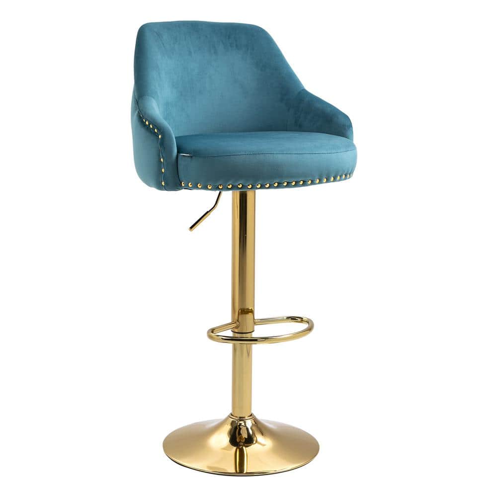 URTR 44 in.Light Blue Metal Frame Bar Stool With Low Back and Footrest