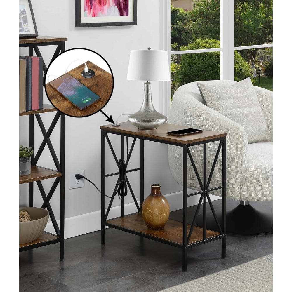 Tucson Starburst 24" Barnwood Chairside End Table with USB Charging Station