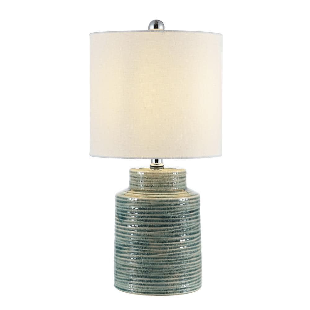 Boris Blue and Gray Glass Table Lamp with Drum Shade