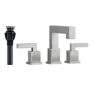 8 in. Widespread Double Handle Bathroom Faucet with Pop Up Drain and Water Supply Lines in Brushed Nickel