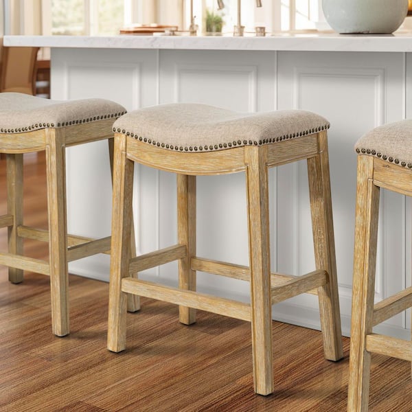 Beige Finish, Rectangle Seat Counter-Height Bar Stool