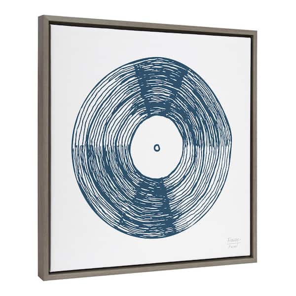 Kate and Laurel Sylvie Blue Vinyl Record Framed Canvas Wall Art Gray 22.00 in. x 22.00 in.