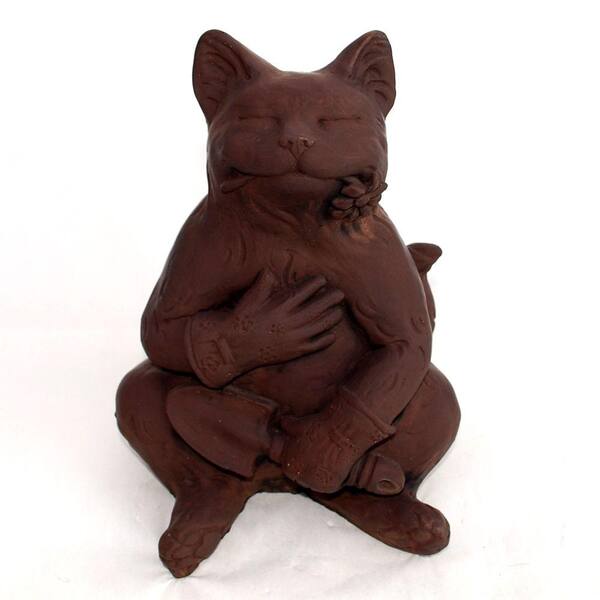 Unbranded Cast Stone Gardening Cat Statue - Dark Walnut