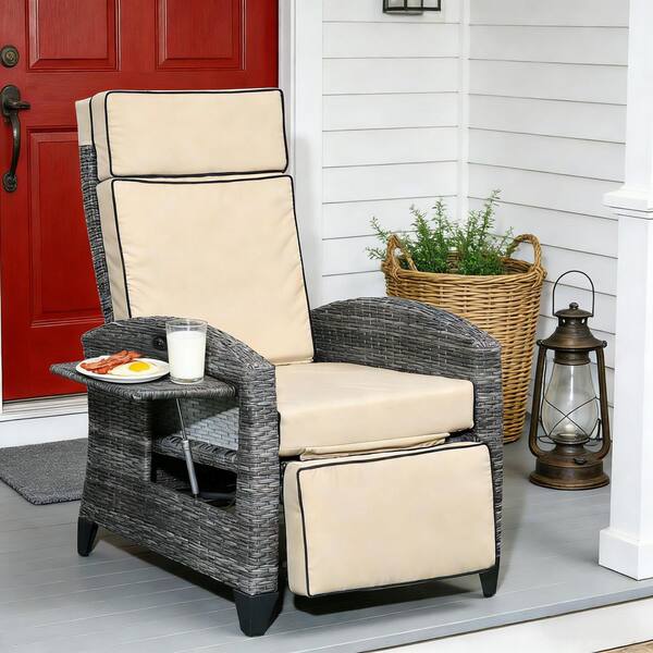All Weather Wicker Outdoor Reclining Lounge Chair, Patio Recliner