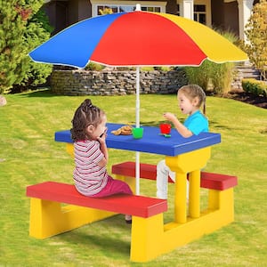 Kids Picnic Table Set with Removable Umbrella Indoor Outdoor Garden Patio