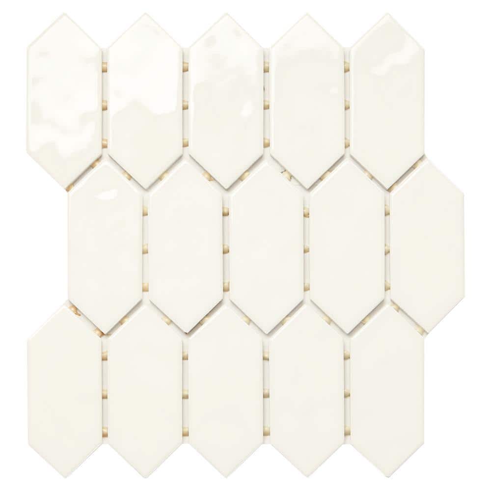 LuxeCraft White 4 in. x 4 in. Glazed Ceramic Picket Mosaic Tile Sample