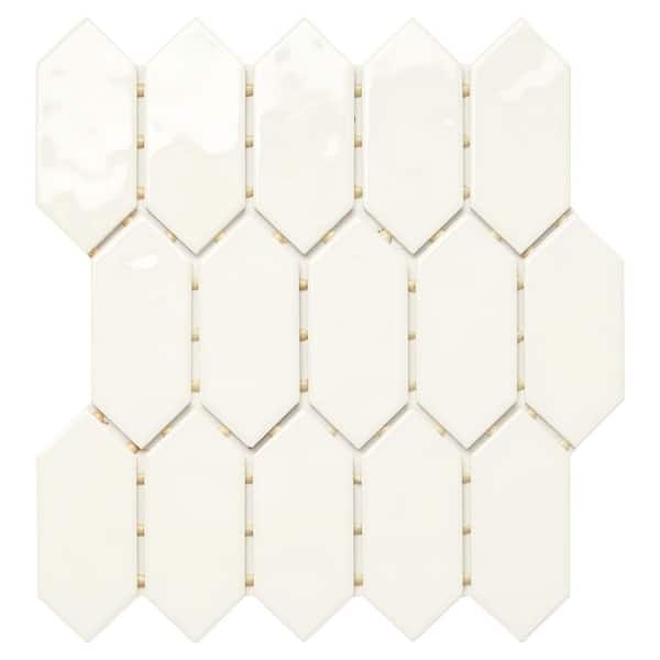 LuxeCraft White 4 in. x 4 in. Glazed Ceramic Picket Mosaic Tile Sample