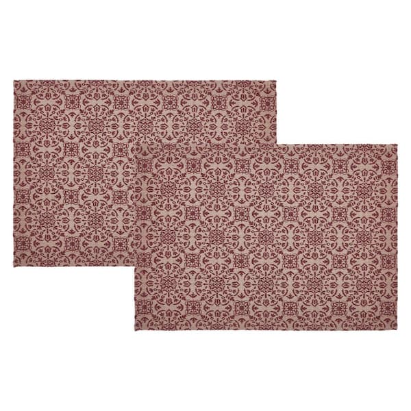 VHC Brands Custom House 19 in. W x 13 in. L Burgundy Cotton Blend Primitive Placemat (Set of 2)