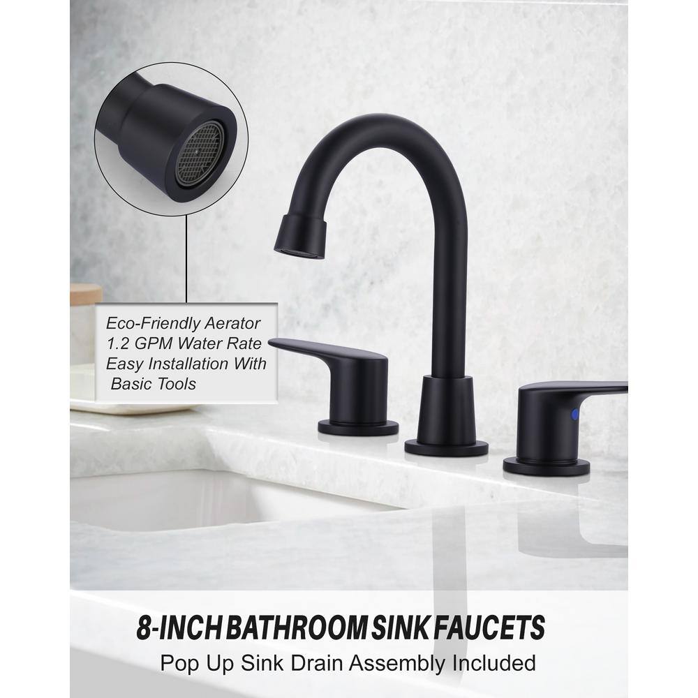 Matte Black Double Handle Widespread Bathroom Faucet