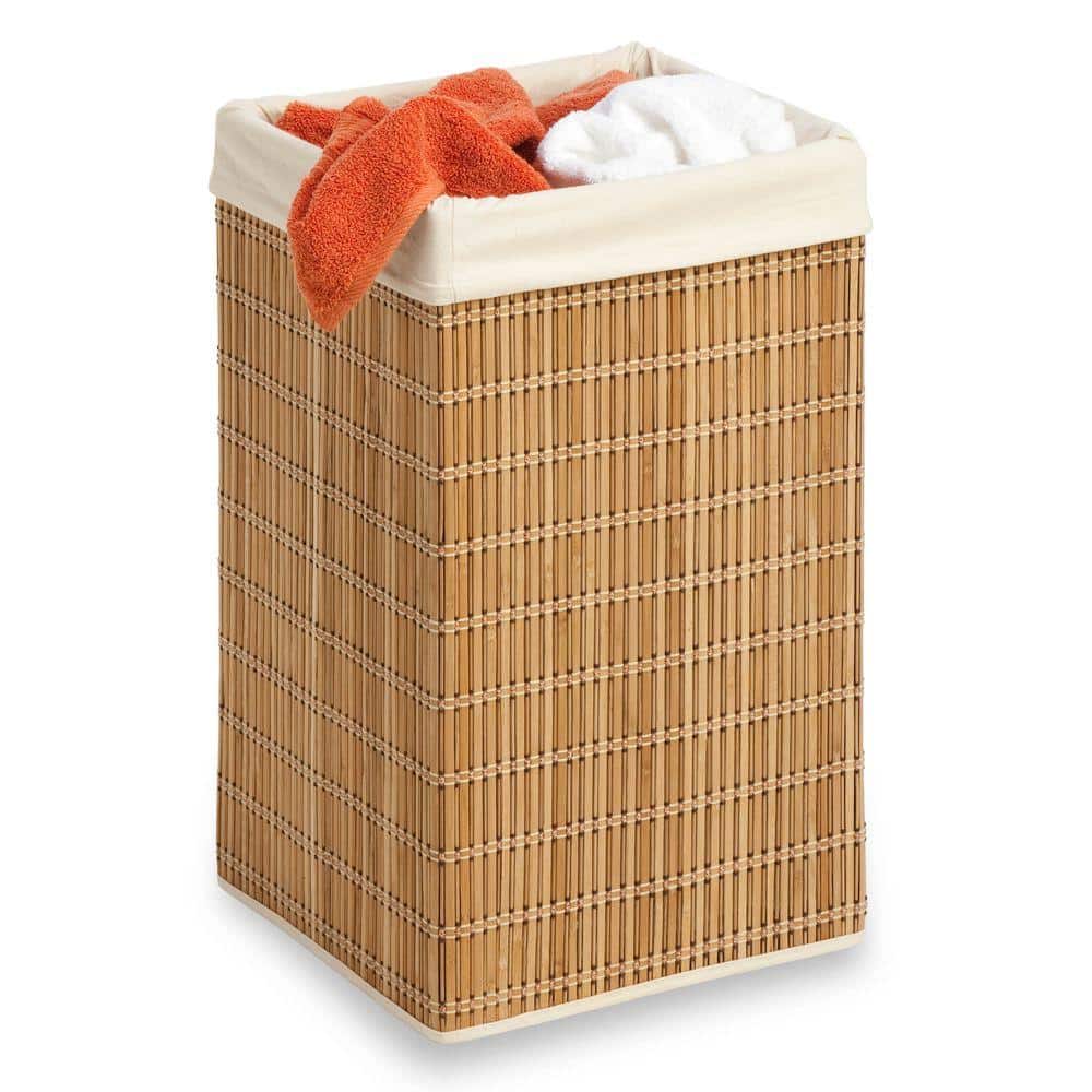 Bohemian Zen 25" Brown & White Wicker Square Hamper