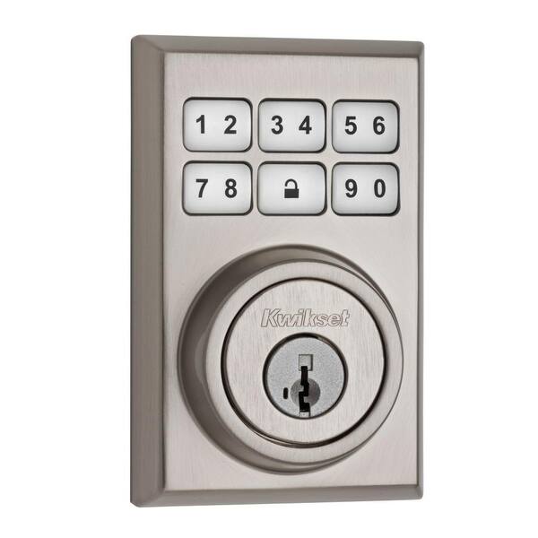 Kwikset SmartCode 909 Contemporary Single Cylinder Satin Nickel Electronic Deadbolt Featuring SmartKey Security