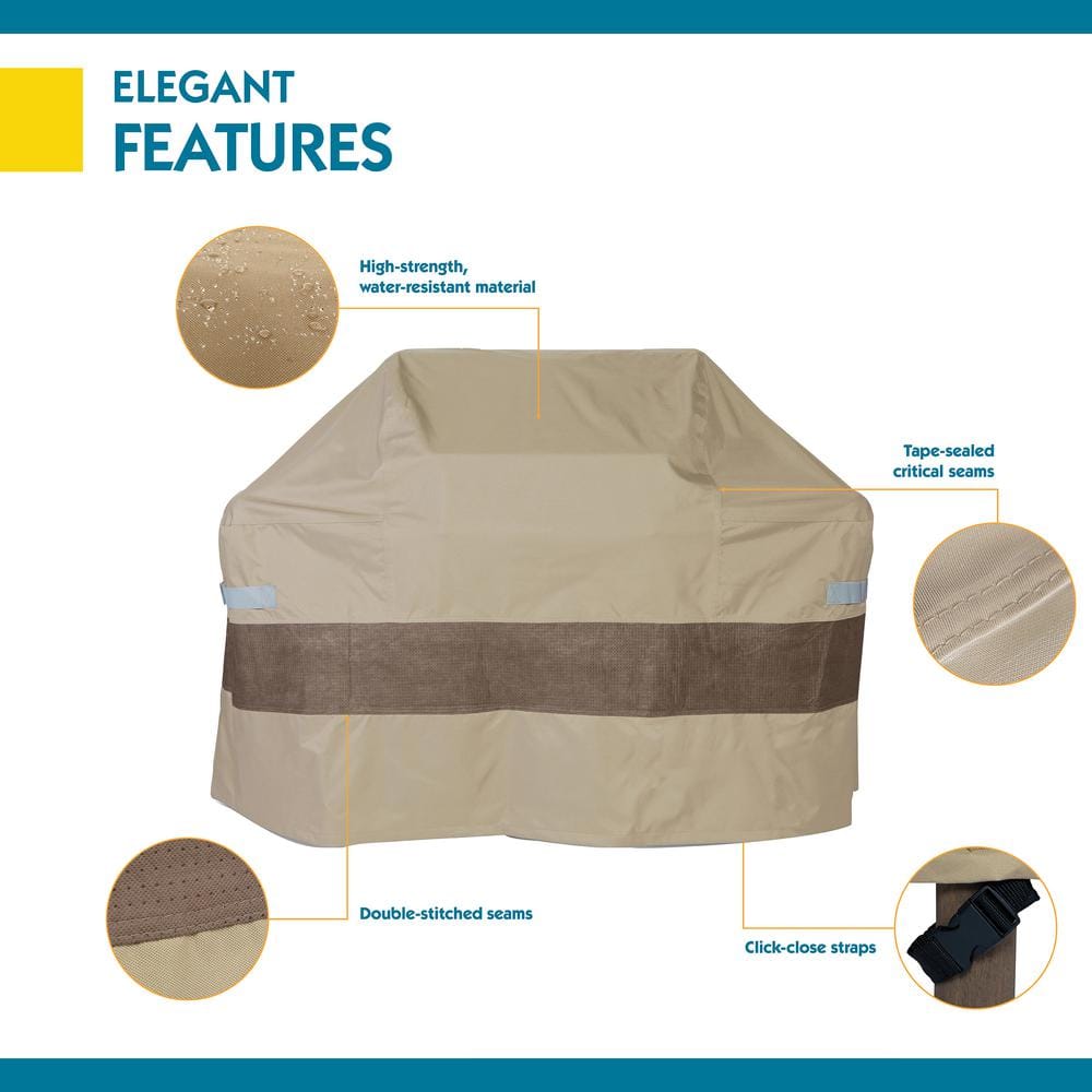 Tan Polyester BBQ Grill Cover with Hook and Loop Closure