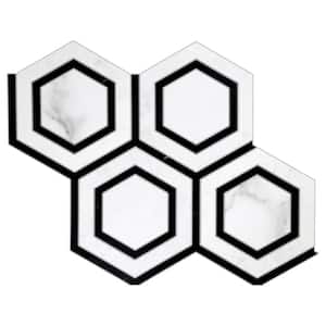 Hexagon Waterjet 12.9 in. x 10.3 in. White Peel and Stick Backsplash Stone Composite Wall Tile (10 Tiles, 6.27 sq.ft.)