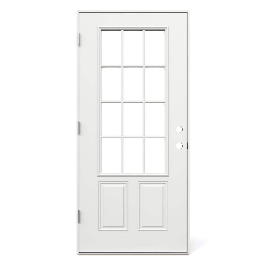 JELD-WEN 32 in. x 80 in. 12 Lite Primed Steel Prehung Right-Hand