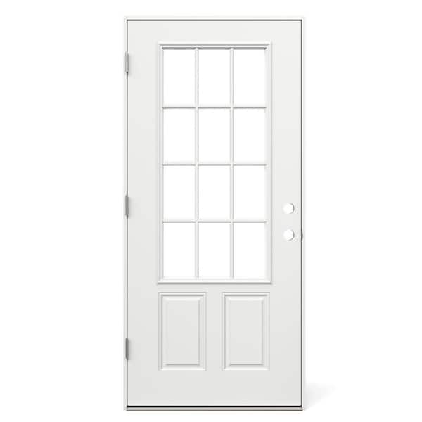 32 in. x 80 in. 12 Lite Primed Steel Prehung Right-Hand Outswing Front Door