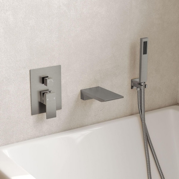 Wall Mount Single Handle 1-Spray Tub and Shower Faucet 2.5 GPM in. Brushed Nickel Valve Included