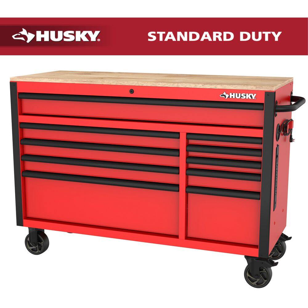 Standard-Duty 52 in. W 10-Drawer Matte Red Mobile Workbench Cabinet with Solid Wood Top price history on PriceWatchPro