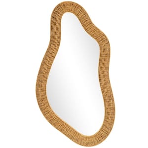 53 in. H x 28 in. W. Handmade Woven Oval Framed Brown Abstract Wall Mirror