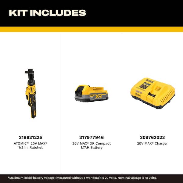 ATOMIC 20V MAX Lithium-Ion 1/2 in. Cordless Ratchet with 20V MAX POWERSTACK Compact Battery Starter Kit