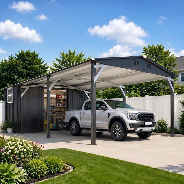 12 ft. W x 23 ft. D Metal Carport with Storage Shed, Outdoor Portable Garage Car Port for Patio (276 sq. ft.)