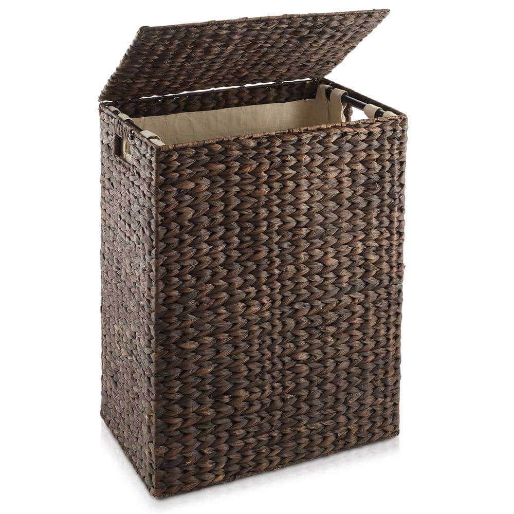 Casafield Brown Espresso 18.5 in. x 24 in. Wicker Water Hyacinth Decorative Baskets Large Laundry Hamper with Lid and Liner STO-LAU32-BRN. - The Home Depot
